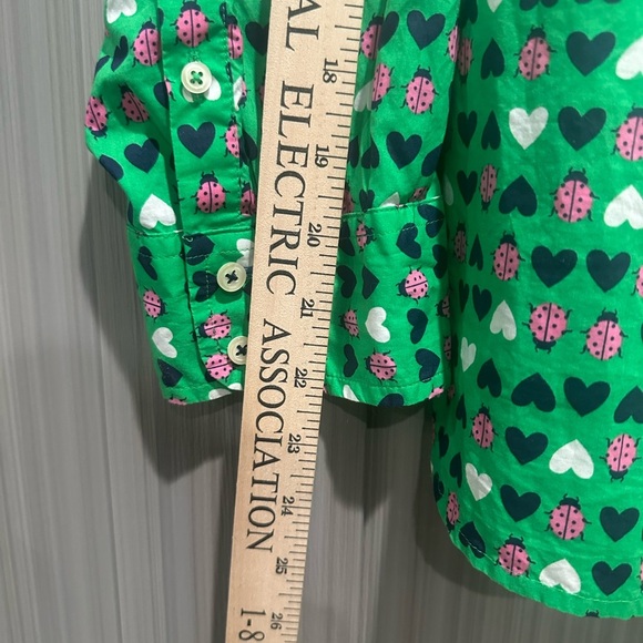 Talbots Ladybug Heart Pattern Button Down Artsy Colorful Teacher Sz Petite XL - Picture 6 of 9